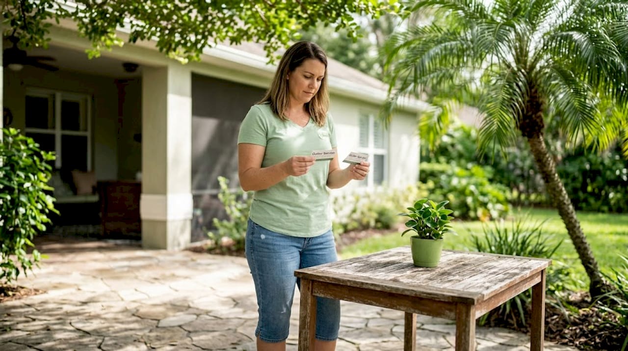 Person compares gutter service providers on front porch