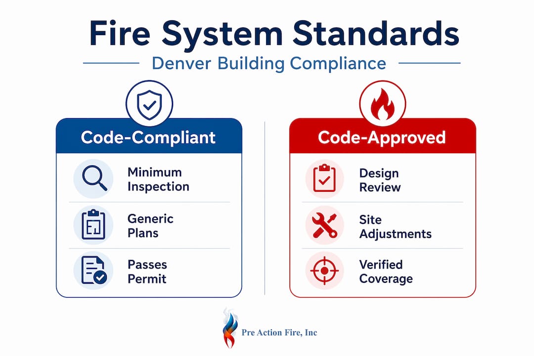 Infographic compares code-compliant and code-approved fire systems