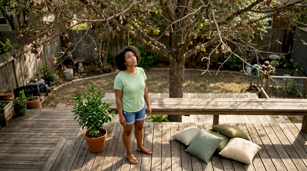 Homeowner observing thinning oak canopy