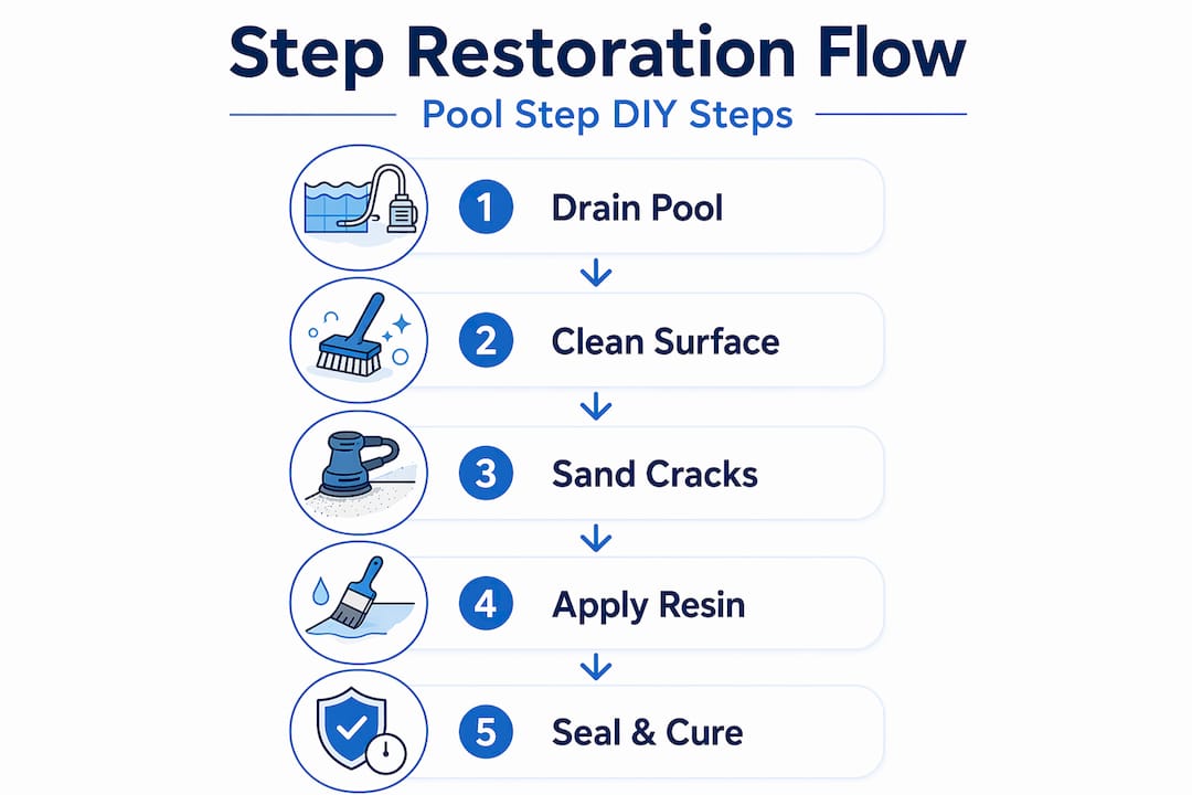 Infographic showing five pool step restoration steps