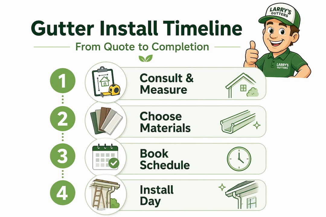 Infographic showing step-by-step gutter install timeline