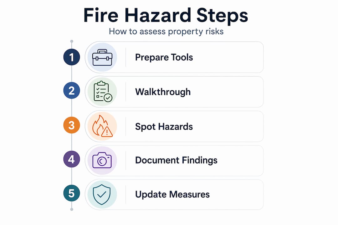 Infographic showing fire hazard identification steps