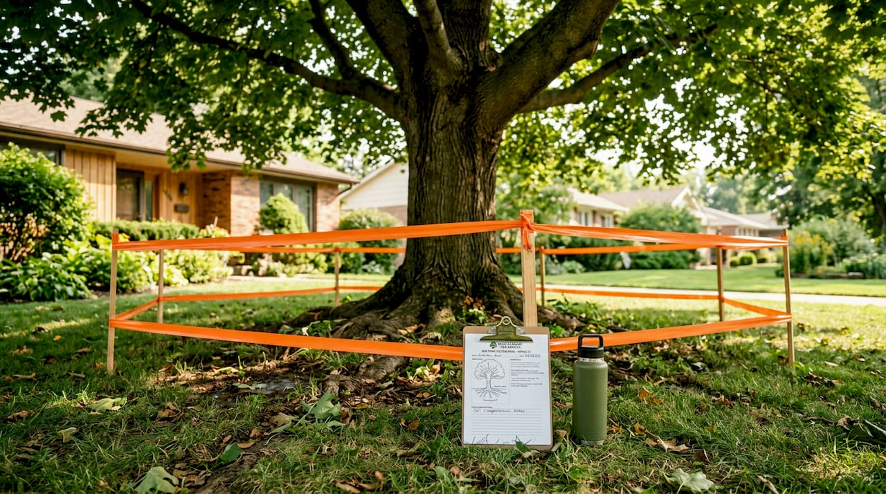 What Is Root Pruning and Why Your Trees Need It 1 Root protection zone marked around tree