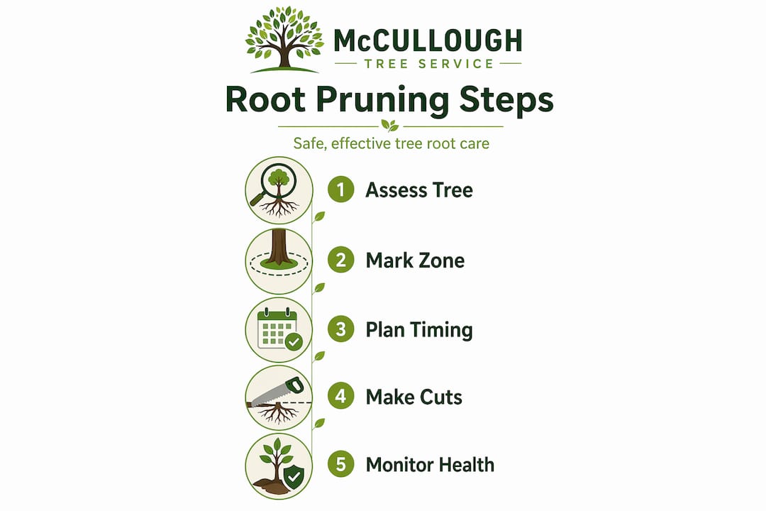 What Is Root Pruning and Why Your Trees Need It 2 Infographic showing step-by-step root pruning process