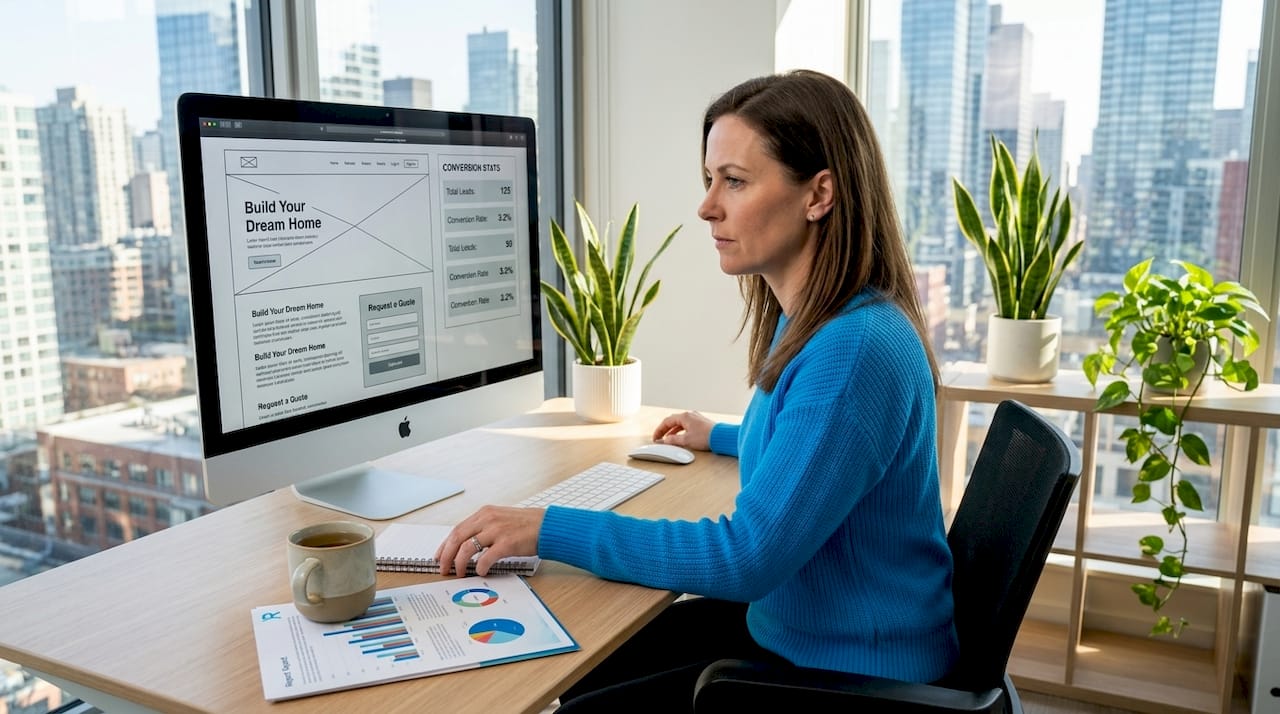 Marketer studies landing page conversion tracking stats