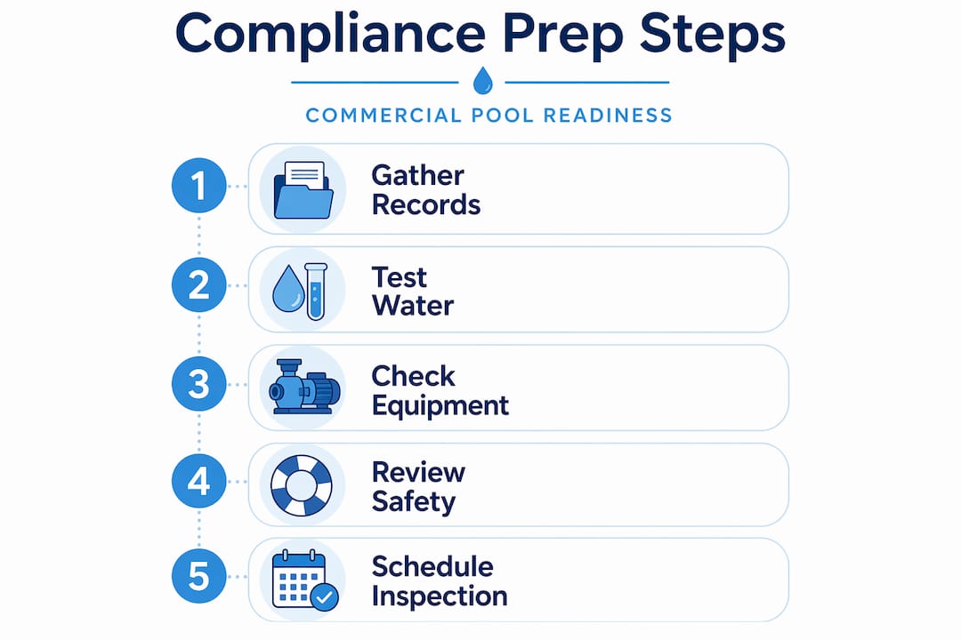 Infographic showing pool compliance preparation steps
