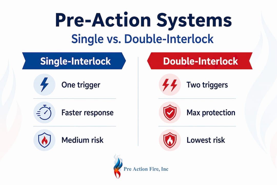 Infographic comparing single and double-interlock pre-action systems