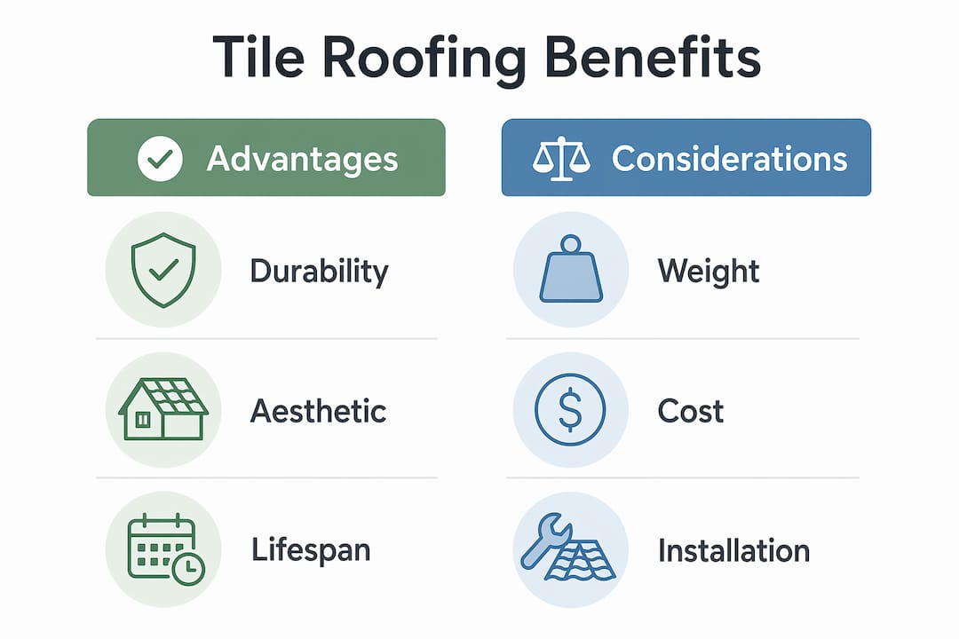 Infographic comparing tile roofing benefits and considerations