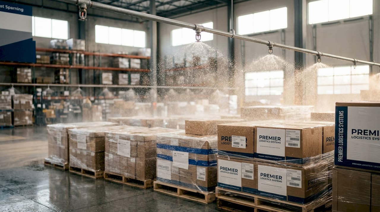 Active sprinkler system protecting warehouse inventory