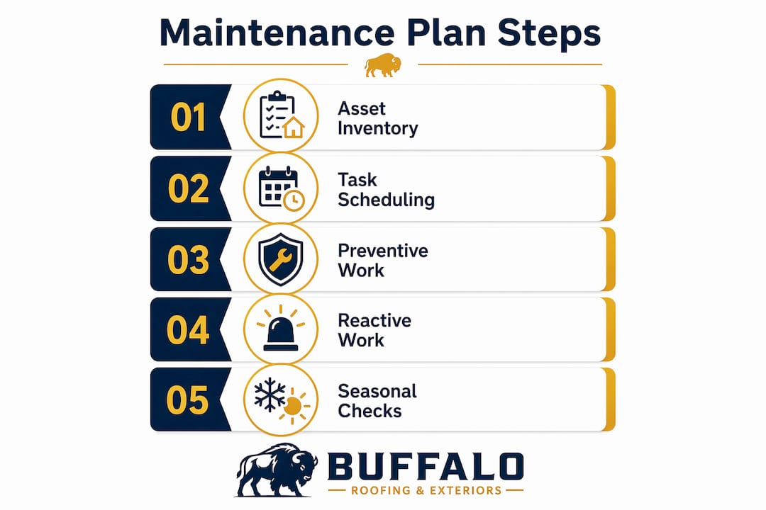 Infographic showing coastal home maintenance plan steps