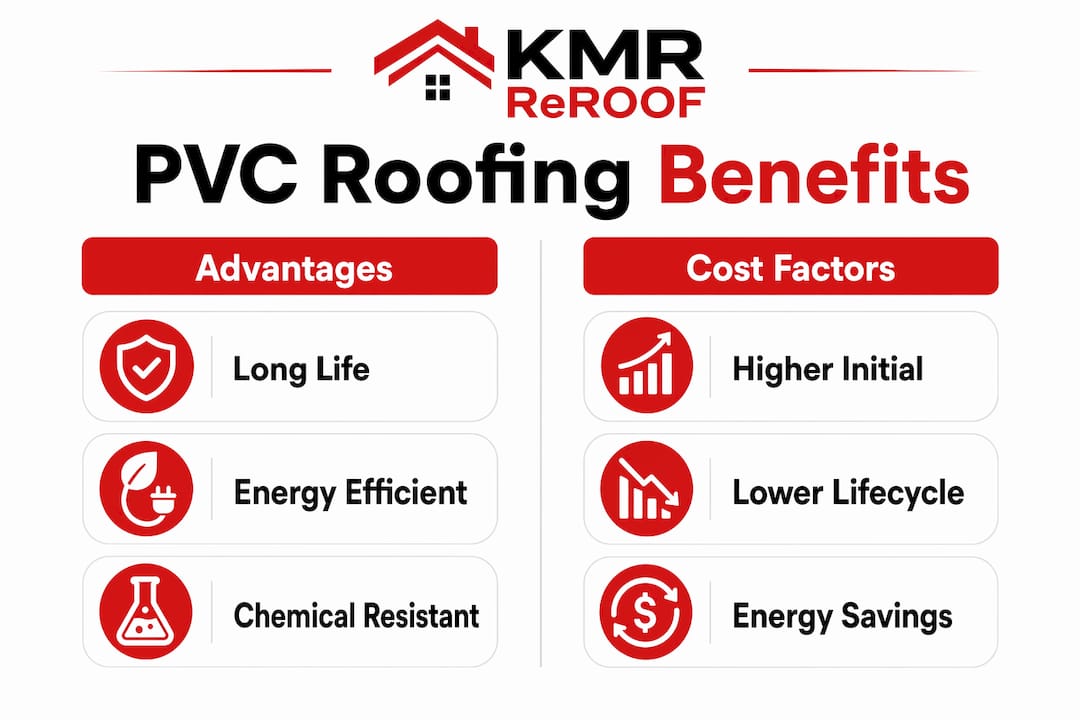 Infographic comparing PVC roofing benefits and costs