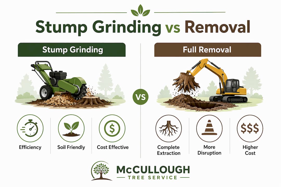 Infographic comparing stump grinding and full removal