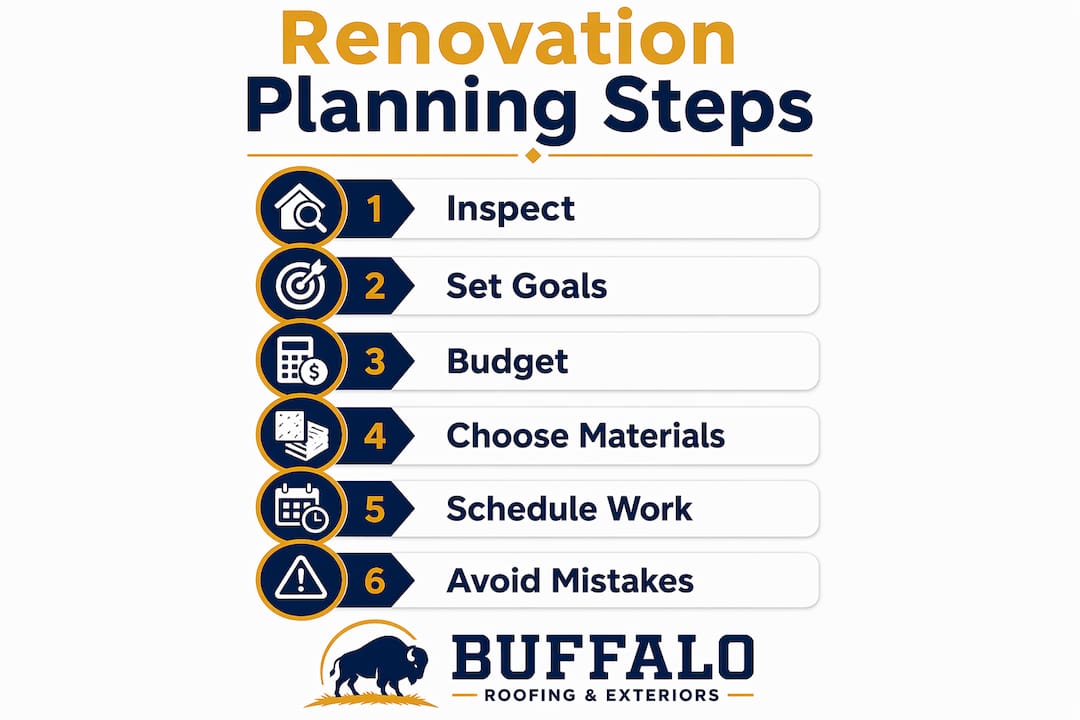Infographic outlining six key steps to plan exterior renovations
