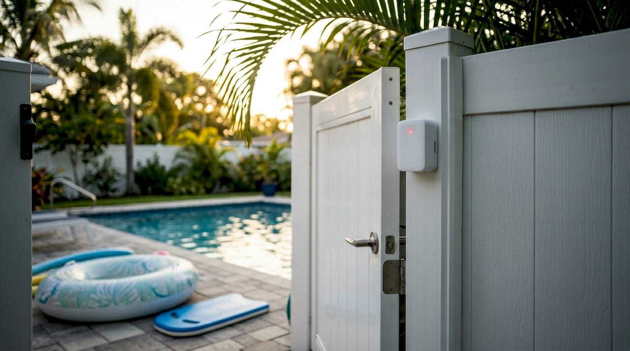 Why Regional Pool Regulations Matter for Florida Homeowners 2 Door alarm installed on pool access door