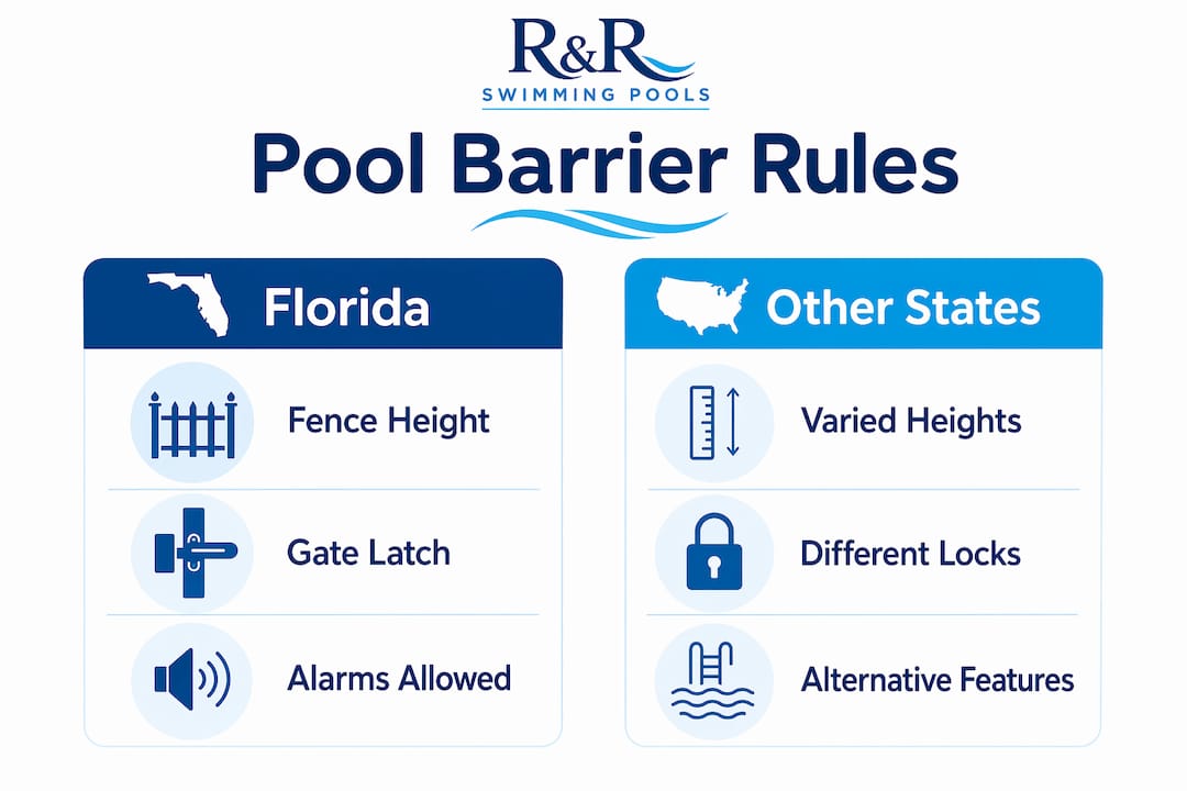 Why Regional Pool Regulations Matter for Florida Homeowners 1 Infographic comparing Florida pool regulations vs other states