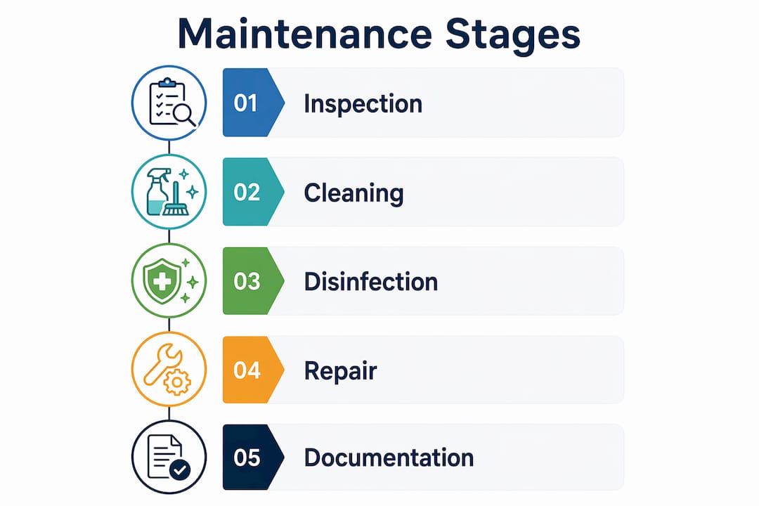 Infographic illustrating water tank maintenance stages