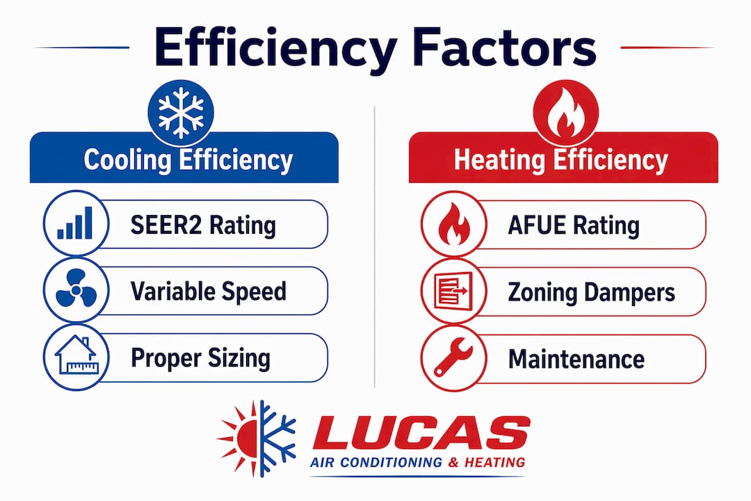 Infographic comparing cooling and heating efficiency factors