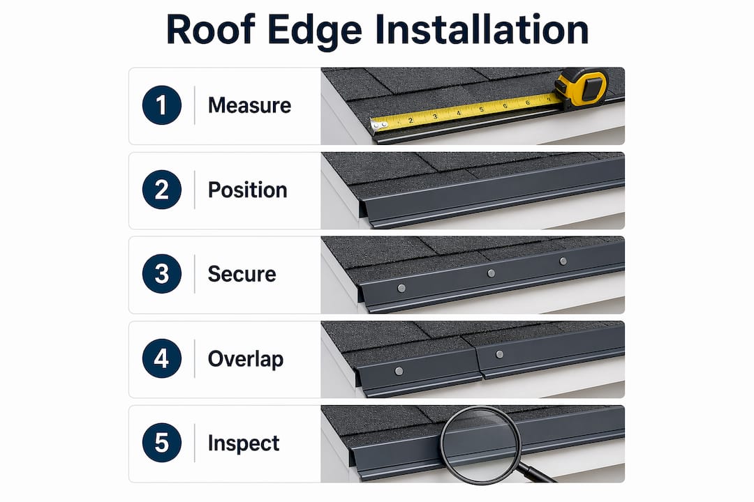 Infographic illustrating roof edge metal installation steps