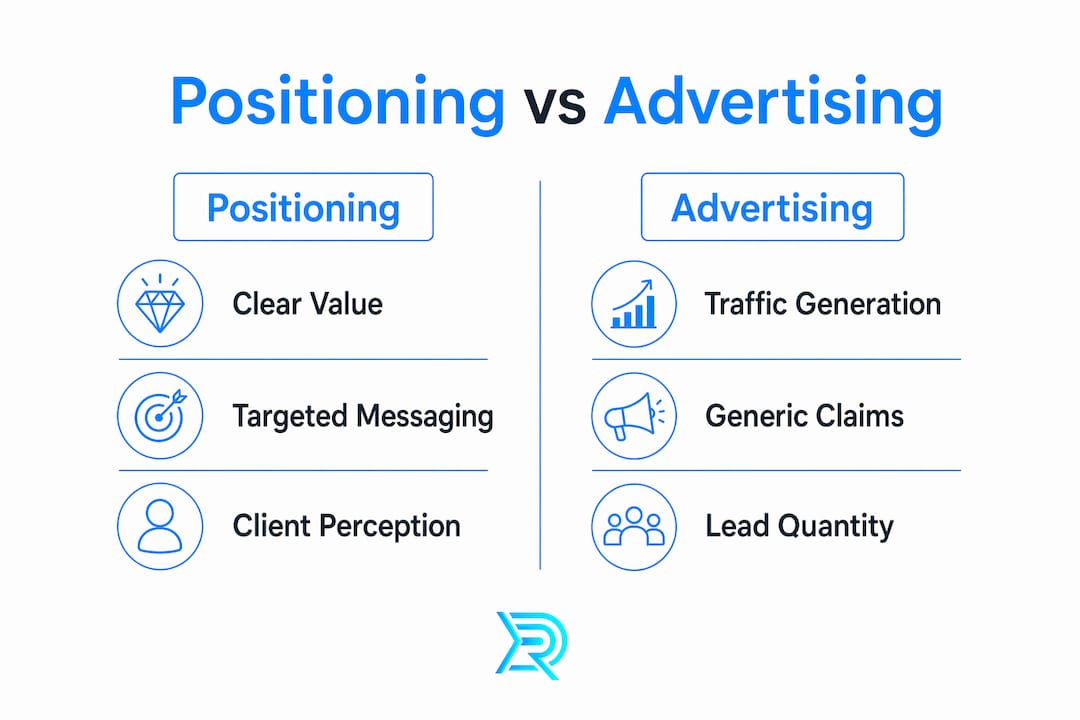 Infographic comparing positioning and advertising