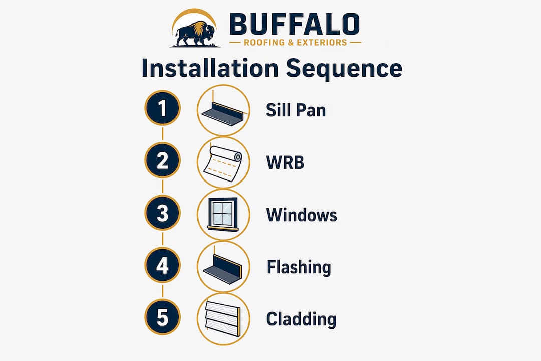 Infographic showing exterior weatherproofing installation order