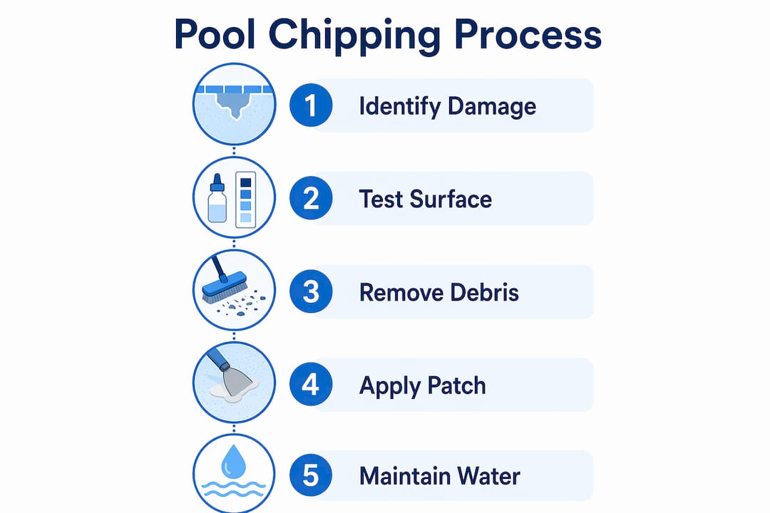 Infographic illustrating pool chipping repair steps