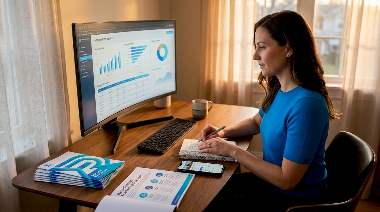Marketing manager reviewing contractor leads report