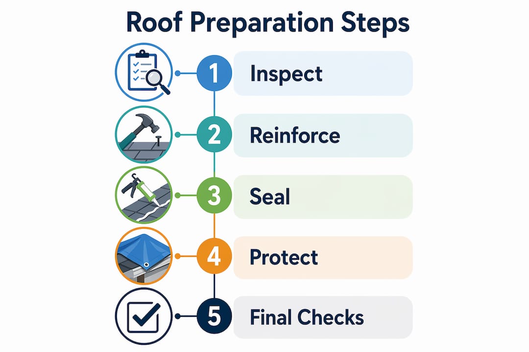 Infographic detailing roof preparation steps for hurricanes