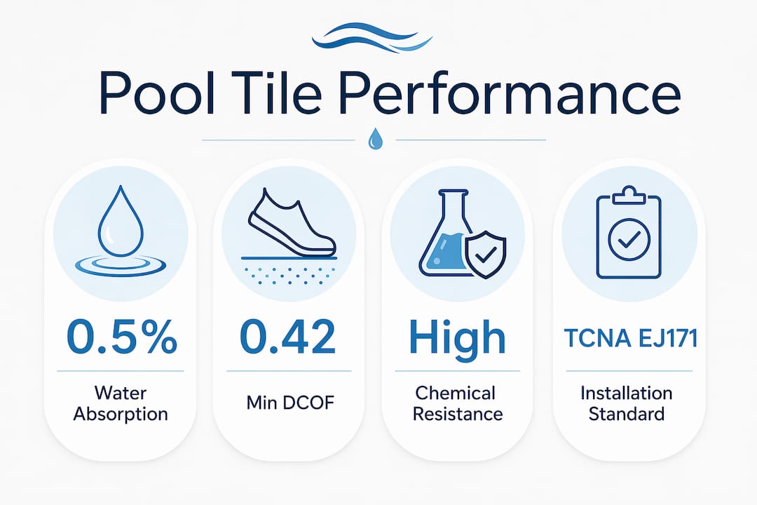 Infographic showing key pool tile performance factors