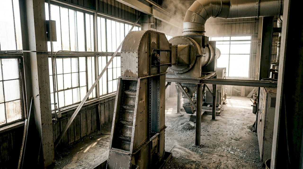 Abrasive media separation equipment in use