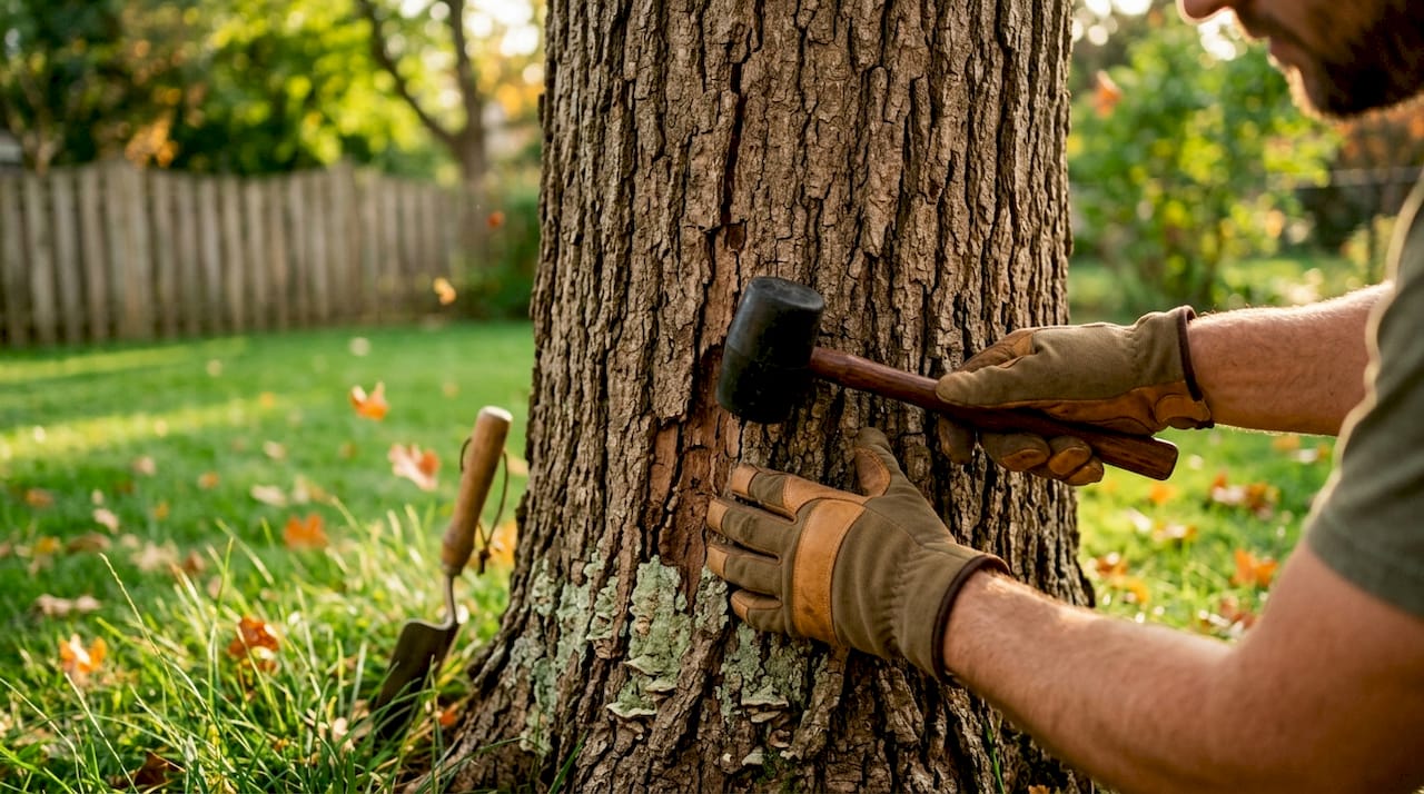 How to Assess Storm-Damaged Trees in Central Florida 2 Hands tapping tree trunk inspecting damage