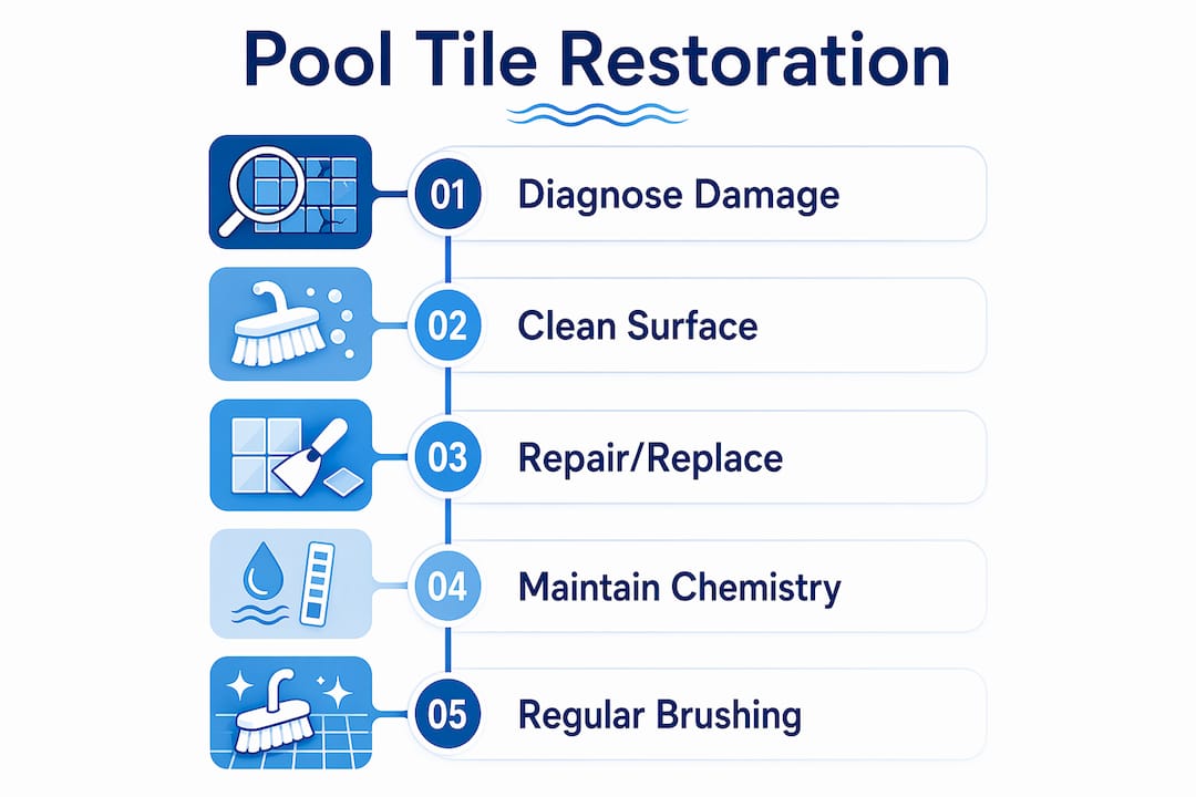 Infographic outlining steps to restore pool tiles