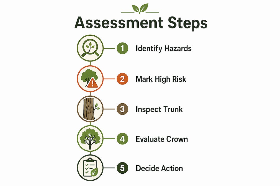 How to Assess Storm-Damaged Trees in Central Florida 1 Infographic illustrating steps to assess storm-damaged trees