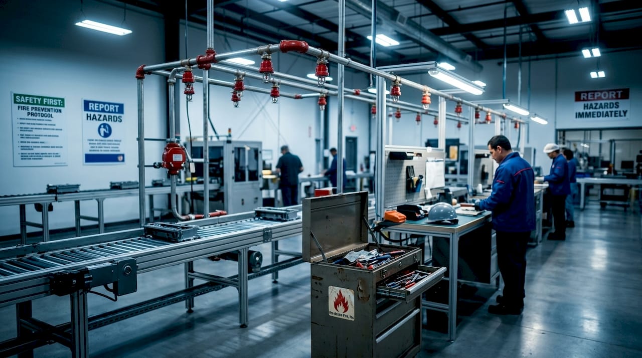 Sprinkler system over industrial production line