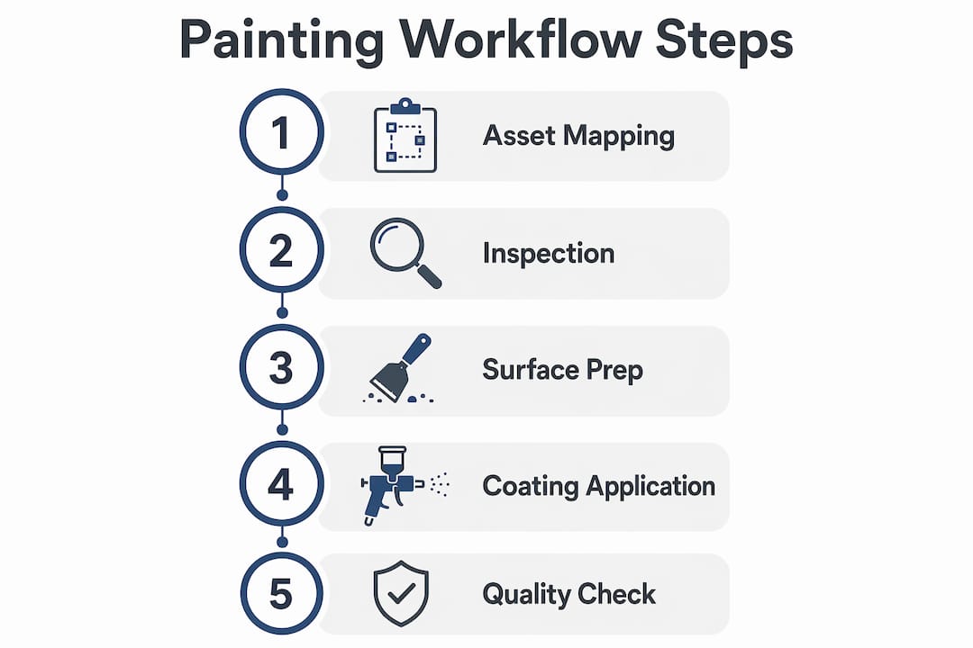 Infographic showing five-step municipal painting workflow