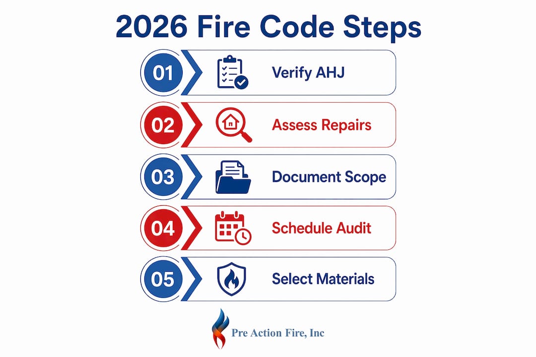 Infographic outlining steps for fire code compliance