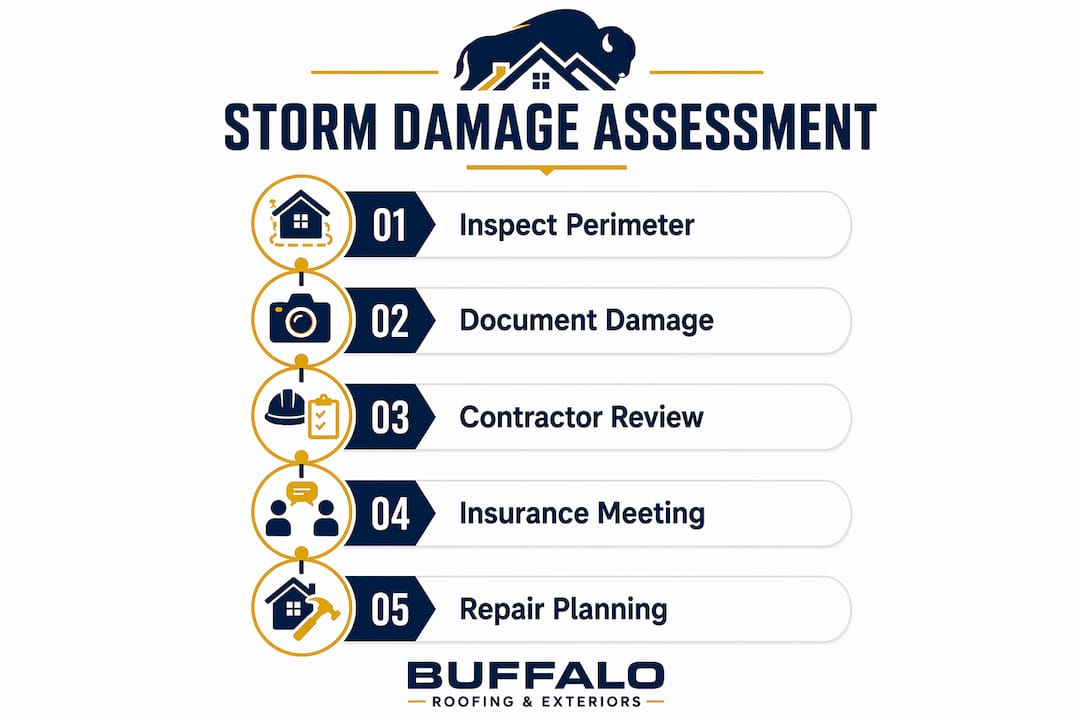 Infographic illustrating storm damage assessment steps