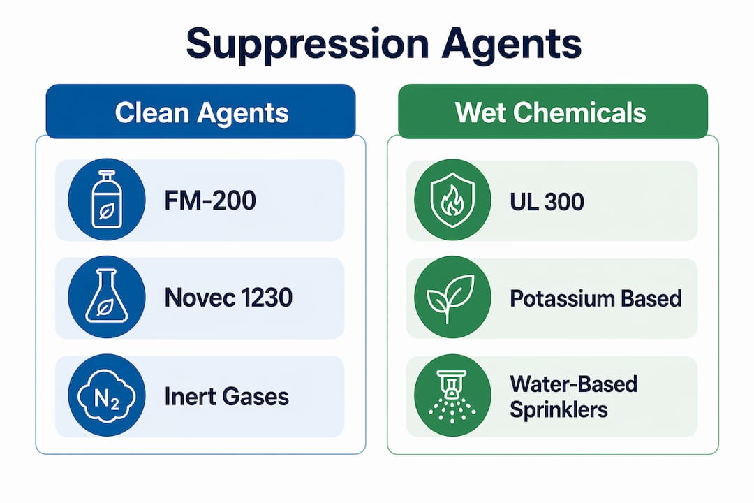 Infographic comparing suppression agent types