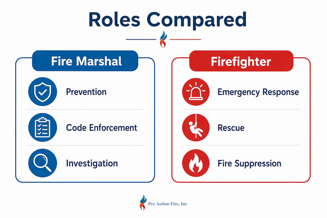 Infographic comparing fire marshal and firefighter roles