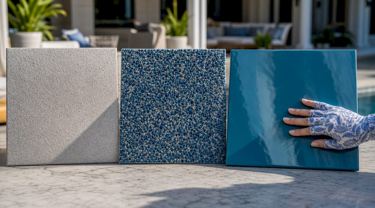 Close-up pool finish material samples
