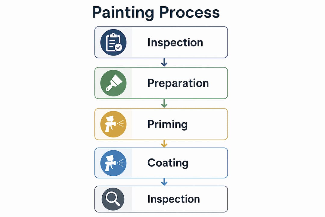 Step-by-step infographic of water tank painting process