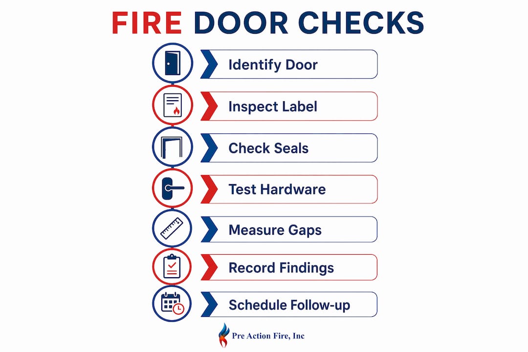 Infographic showing fire door inspection steps