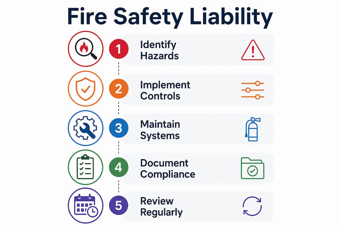 Infographic outlining fire safety liability steps
