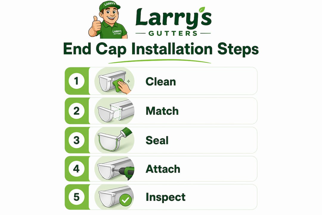 Infographic showing installation steps for gutter end caps