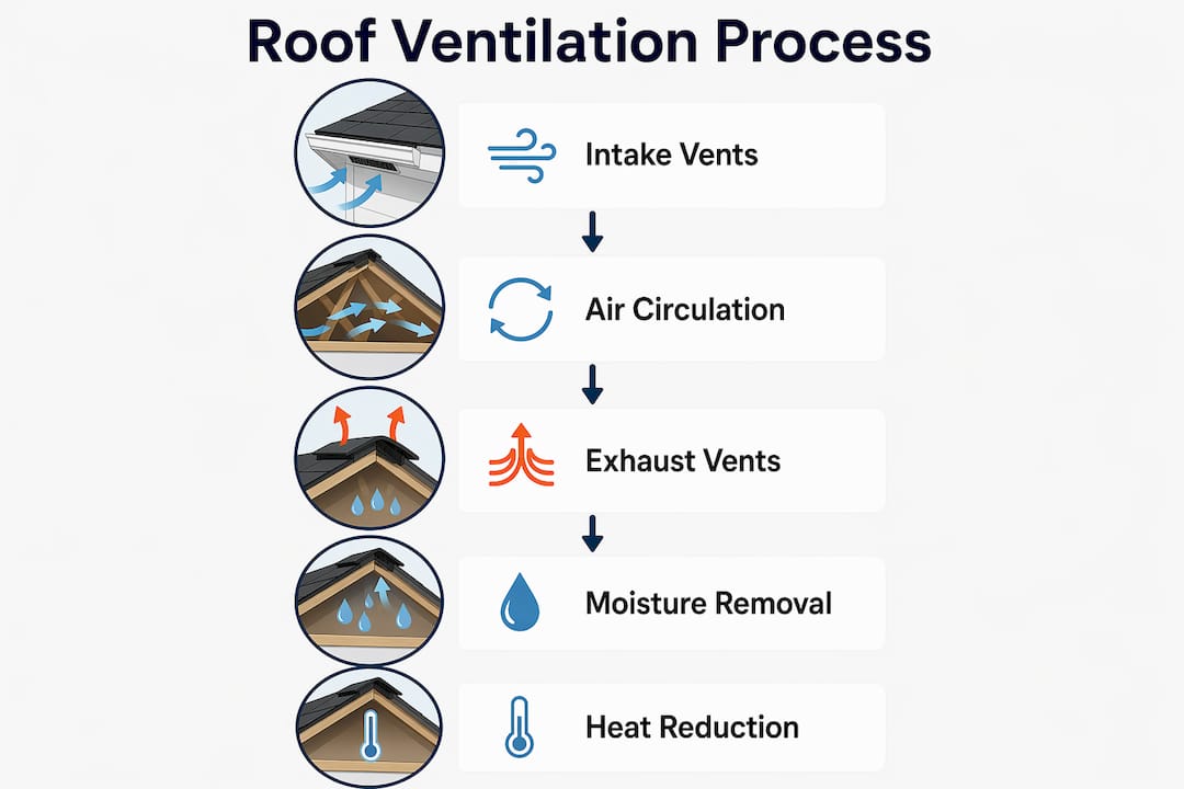 Infographic showing roof ventilation stages and benefits