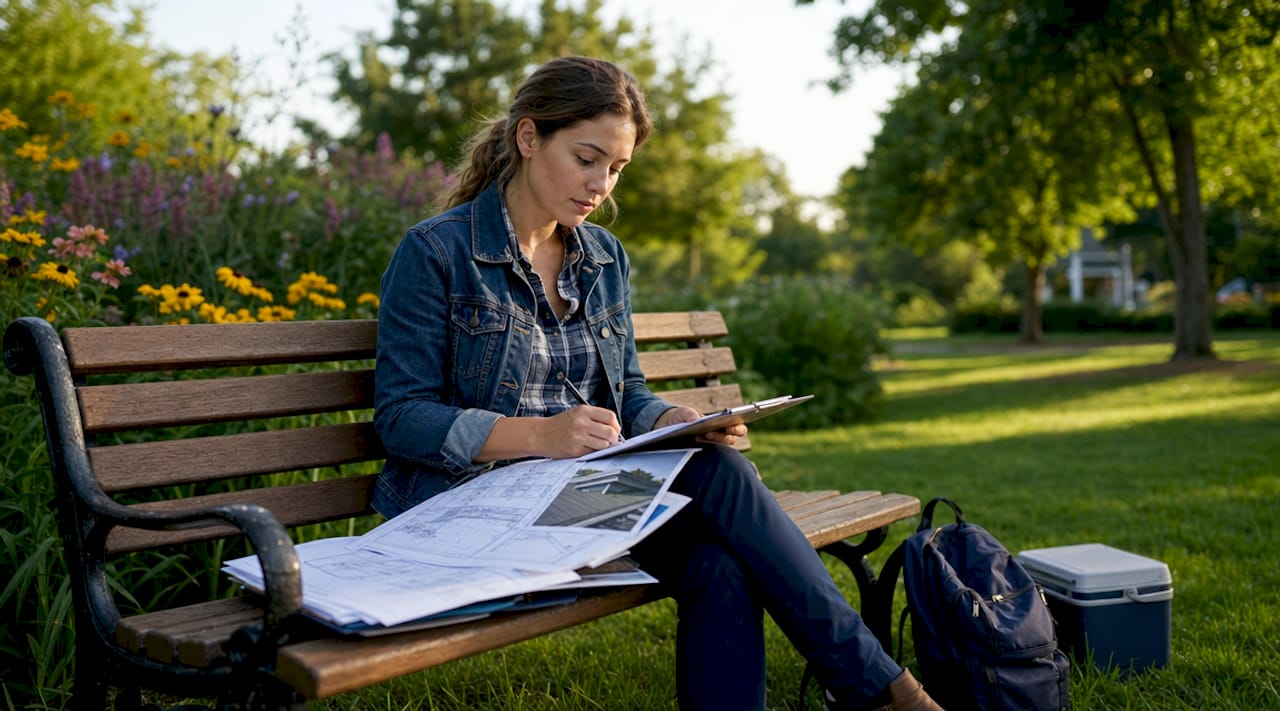 Architect conducting exterior site assessment outdoors