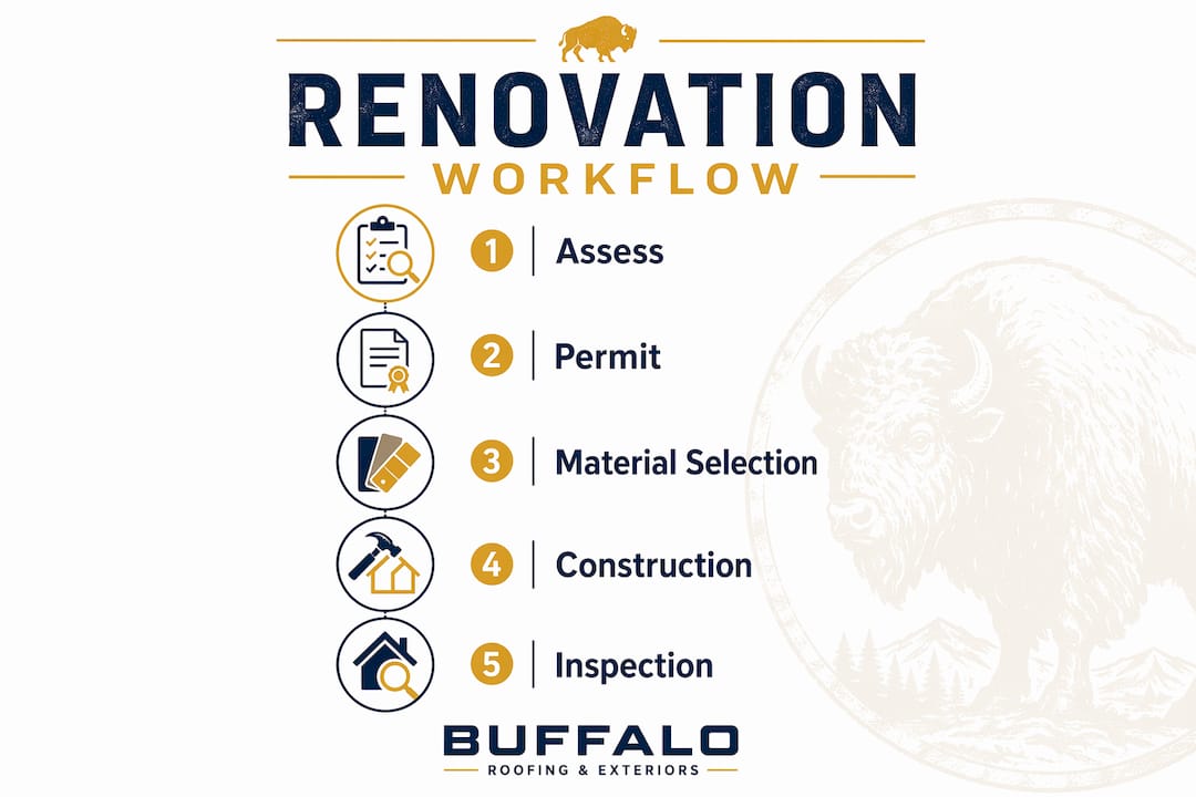 Infographic showing exterior renovation workflow steps