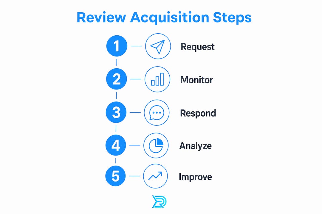 Infographic showing roofing review acquisition steps
