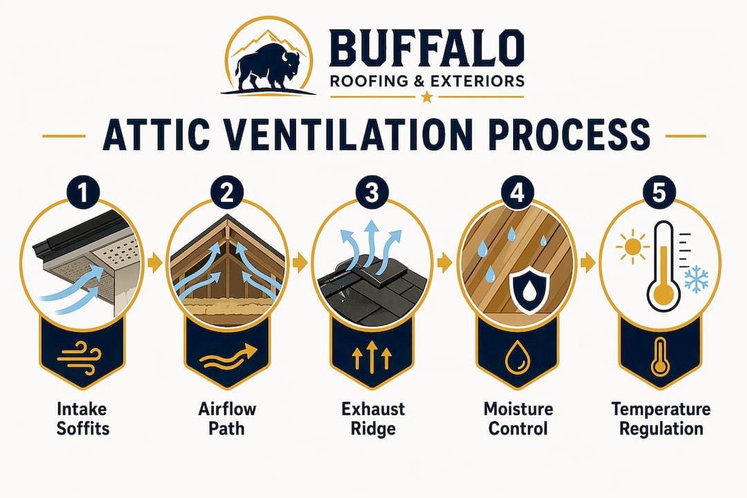 Infographic illustrating attic ventilation steps