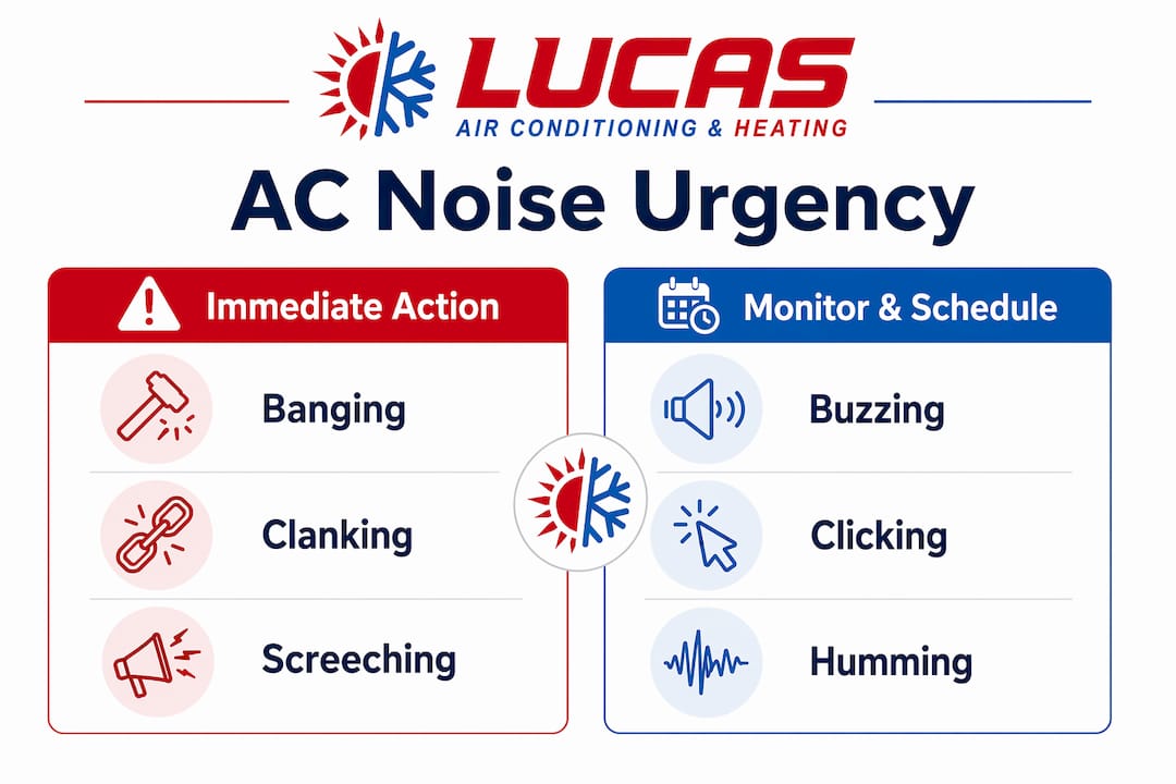 Infographic categorizing AC noise urgency levels