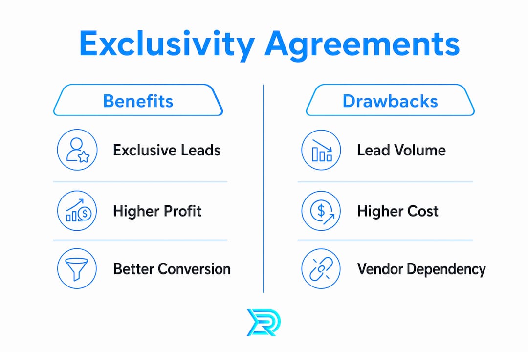 Infographic comparing benefits and drawbacks of roofing exclusivity